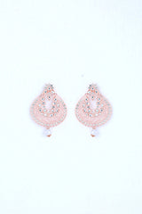 Gold Plated With White Pearl And Stone Studded Earring With Mang Tikka Set-VOJ221