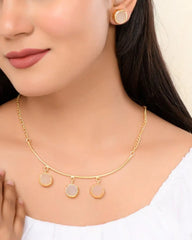 One Gram Gold Plated Stone Studded Necklace and Earrings Set