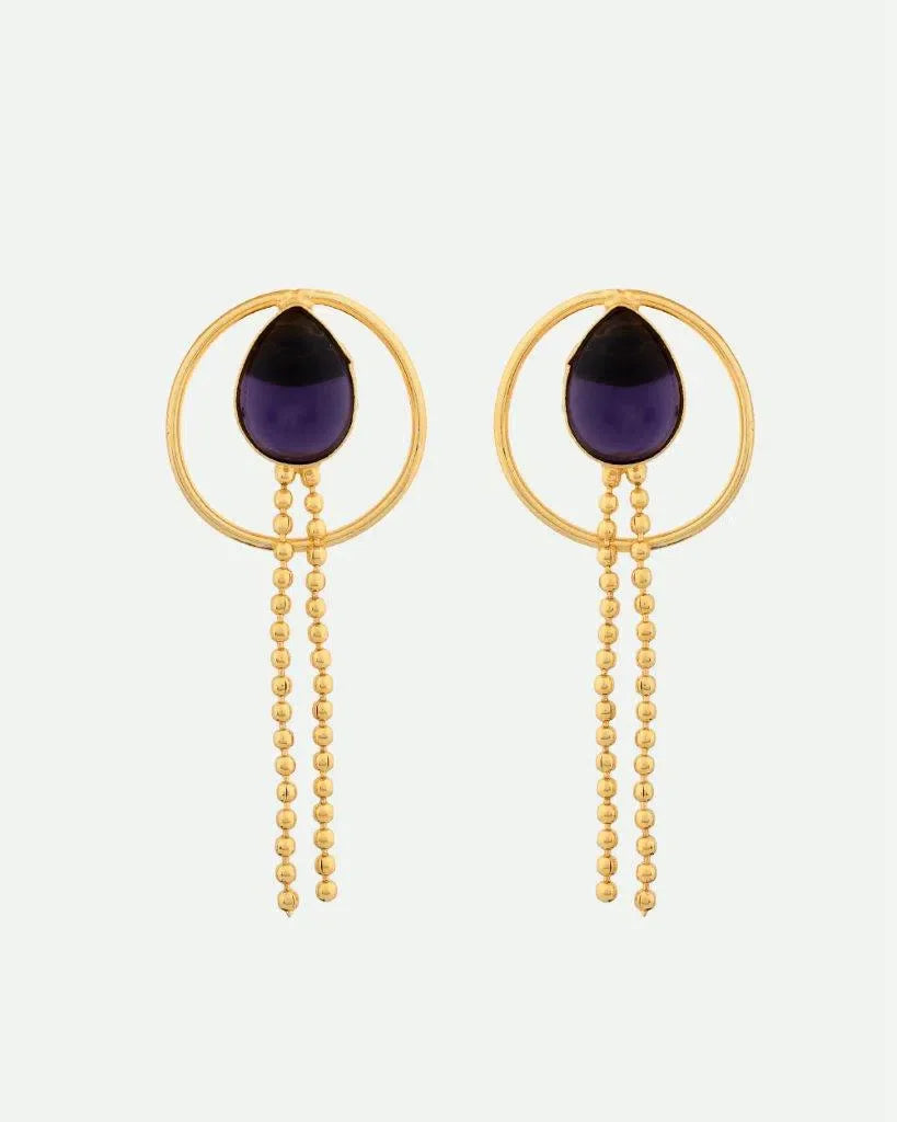 Gold Plated Black Stone Earrings | Indian Artificial Jewelry