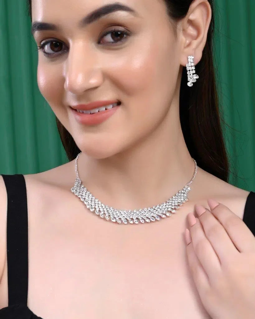 Silver Plated AD Stone Studded Trendy Artificial Jewelry Set