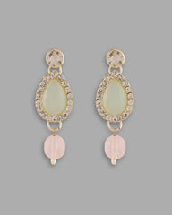 Gold Plated Nude Pink And Mint Green Stone Studded Jewellery Set With Maang Tikka-VOJ285