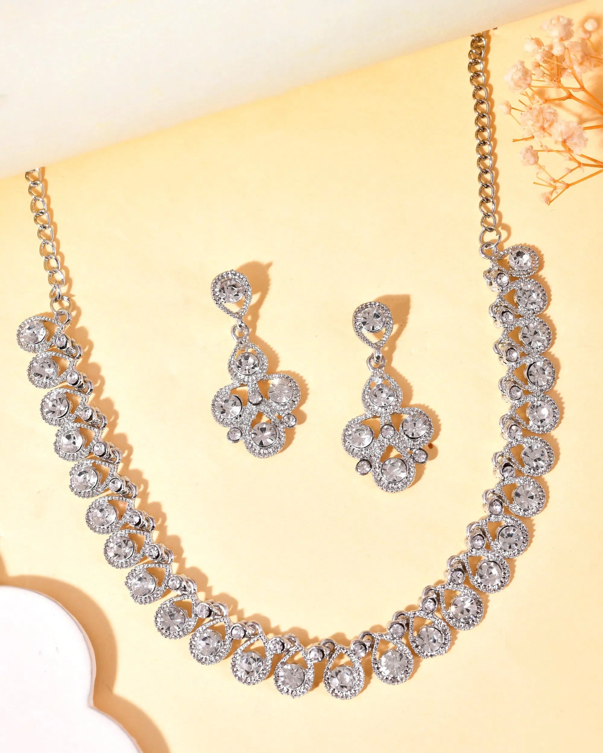AD Stone Necklace and Earrings Set-Indian Artificial Jewelry