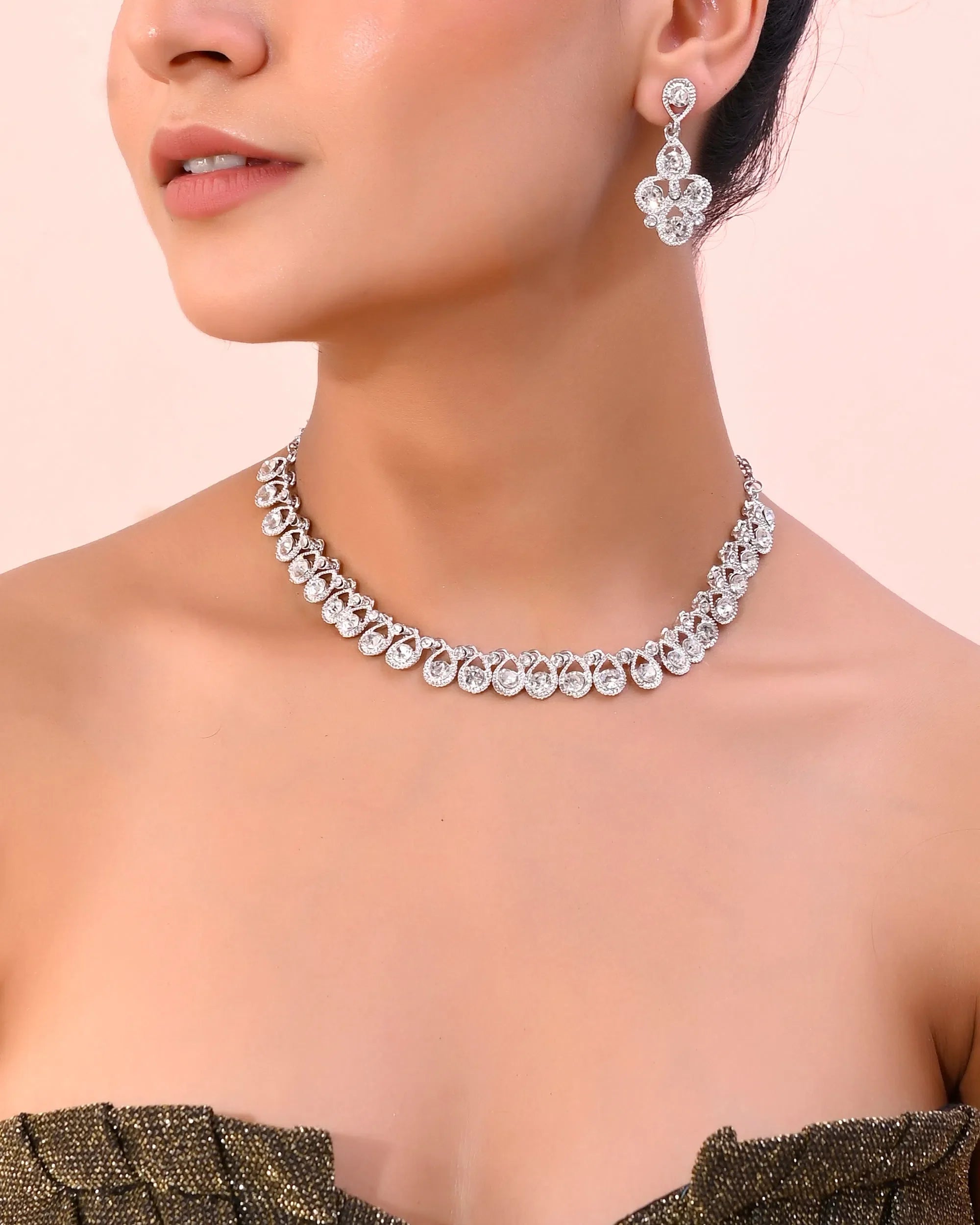 AD Stone Necklace and Earrings Set-Indian Artificial Jewelry