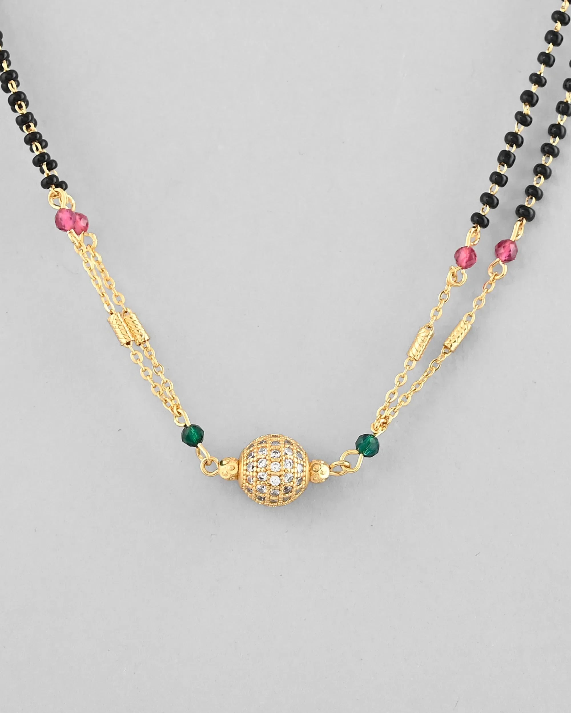 Gold-Plated AD-Studded Layered Mangalsutra - Wedding Jewelry