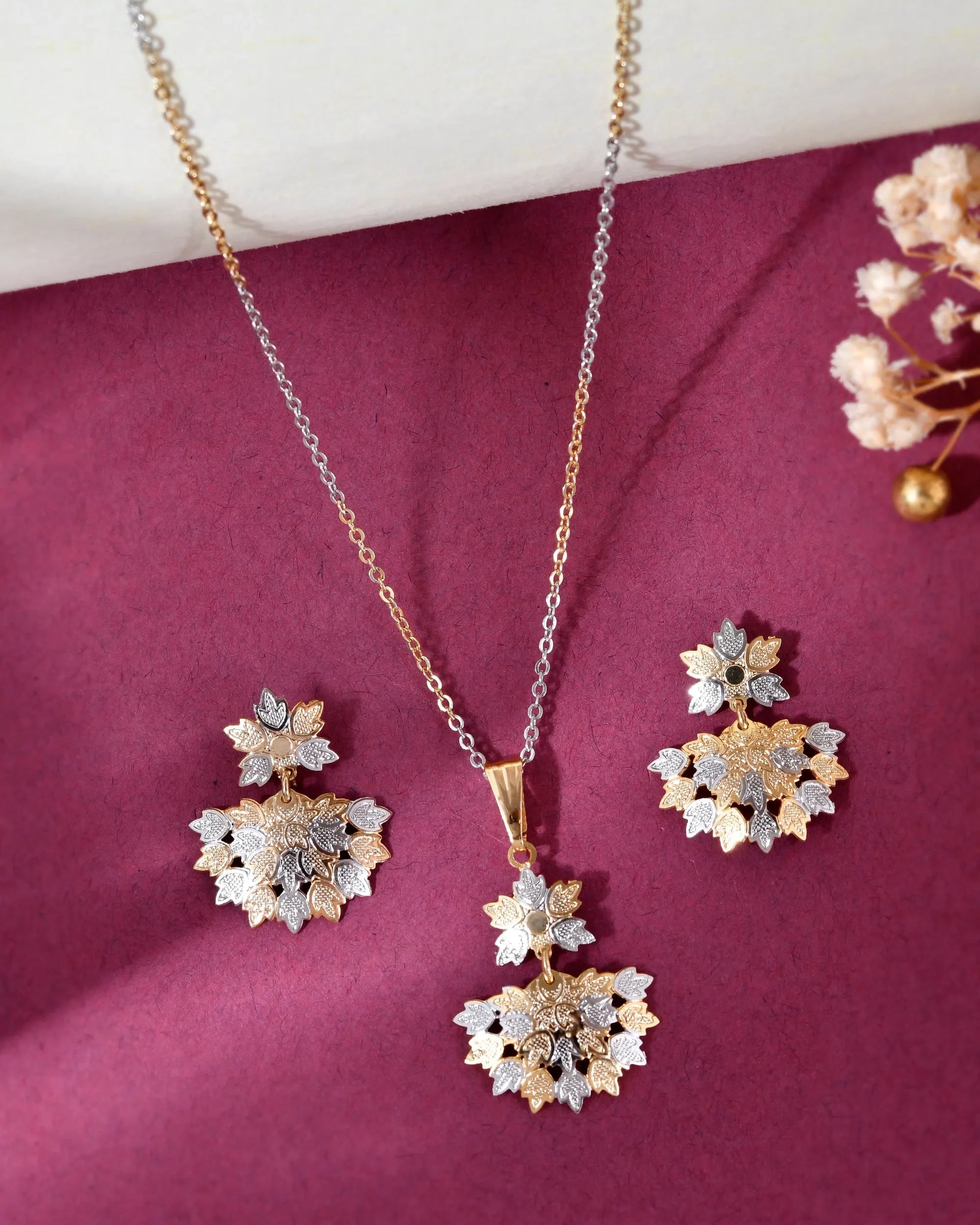 Leaf Pendant Necklace & Earrings Set - Indian Artificial Jewelry
