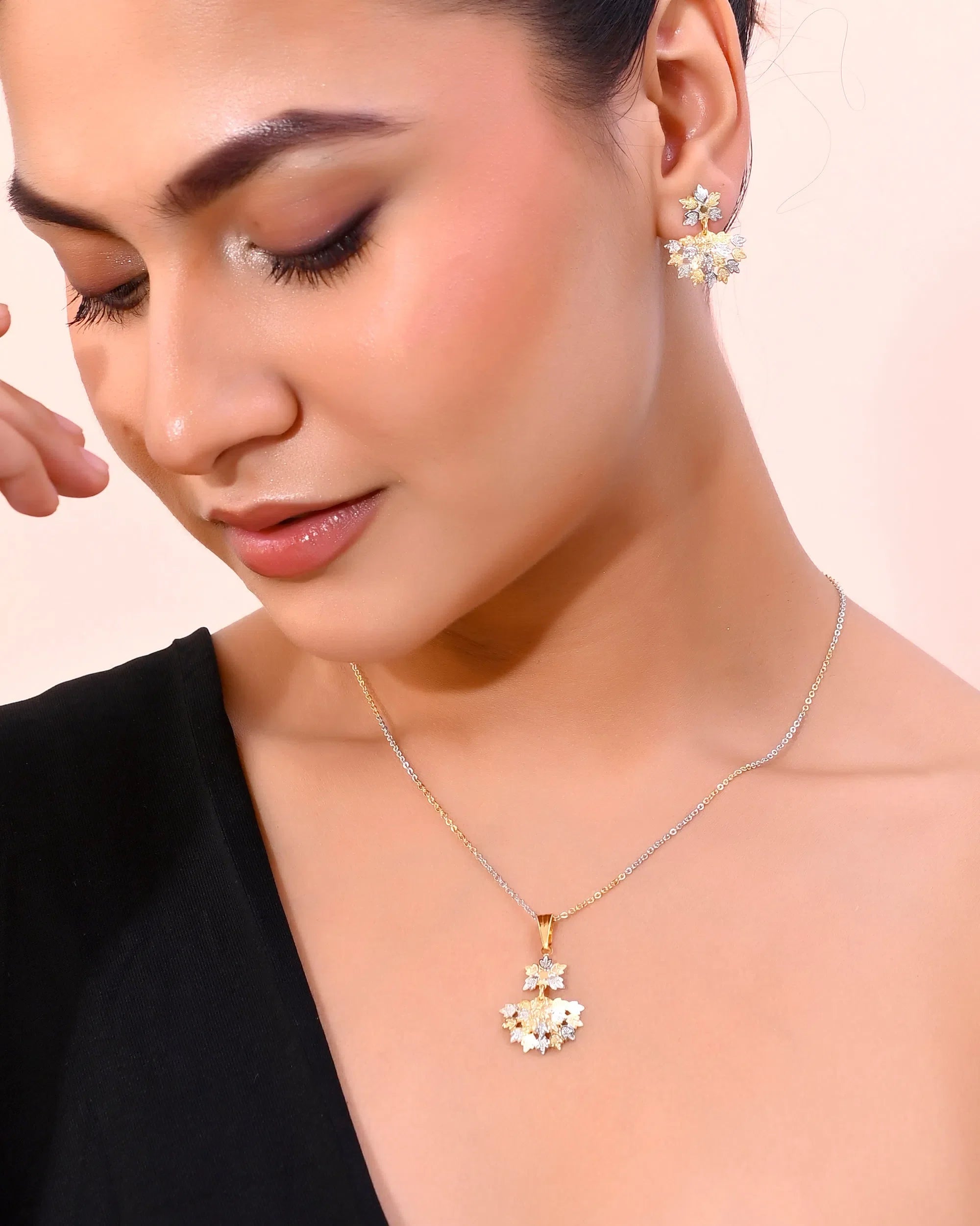 Leaf Pendant Necklace & Earrings Set - Indian Artificial Jewelry