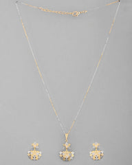 White and Yellow Gold Plated Chain With Leaf shaped Pandent And Leaf shaped Earrings-VOJ305