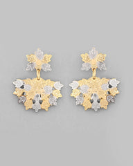 White and Yellow Gold Plated Chain With Leaf shaped Pandent And Leaf shaped Earrings-VOJ305