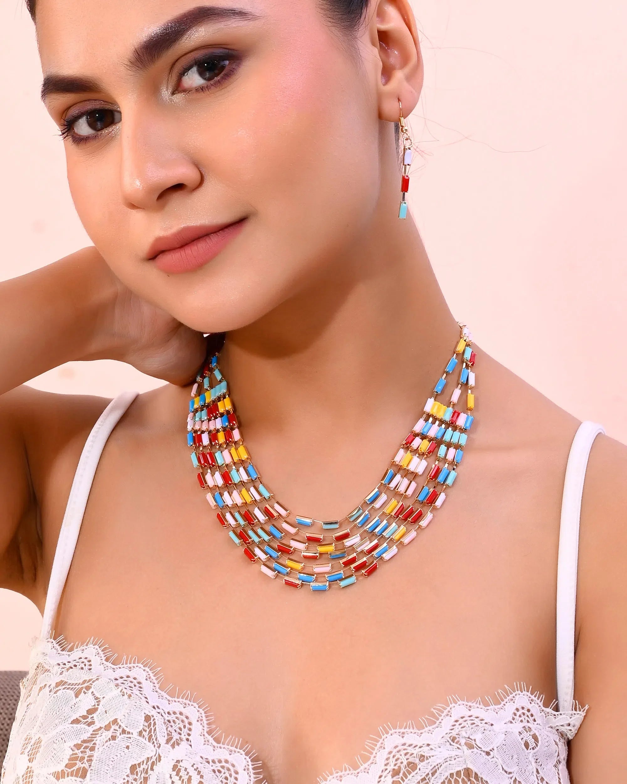 Multi-Colored Necklace & Earrings Set - Affordable Jewelry
