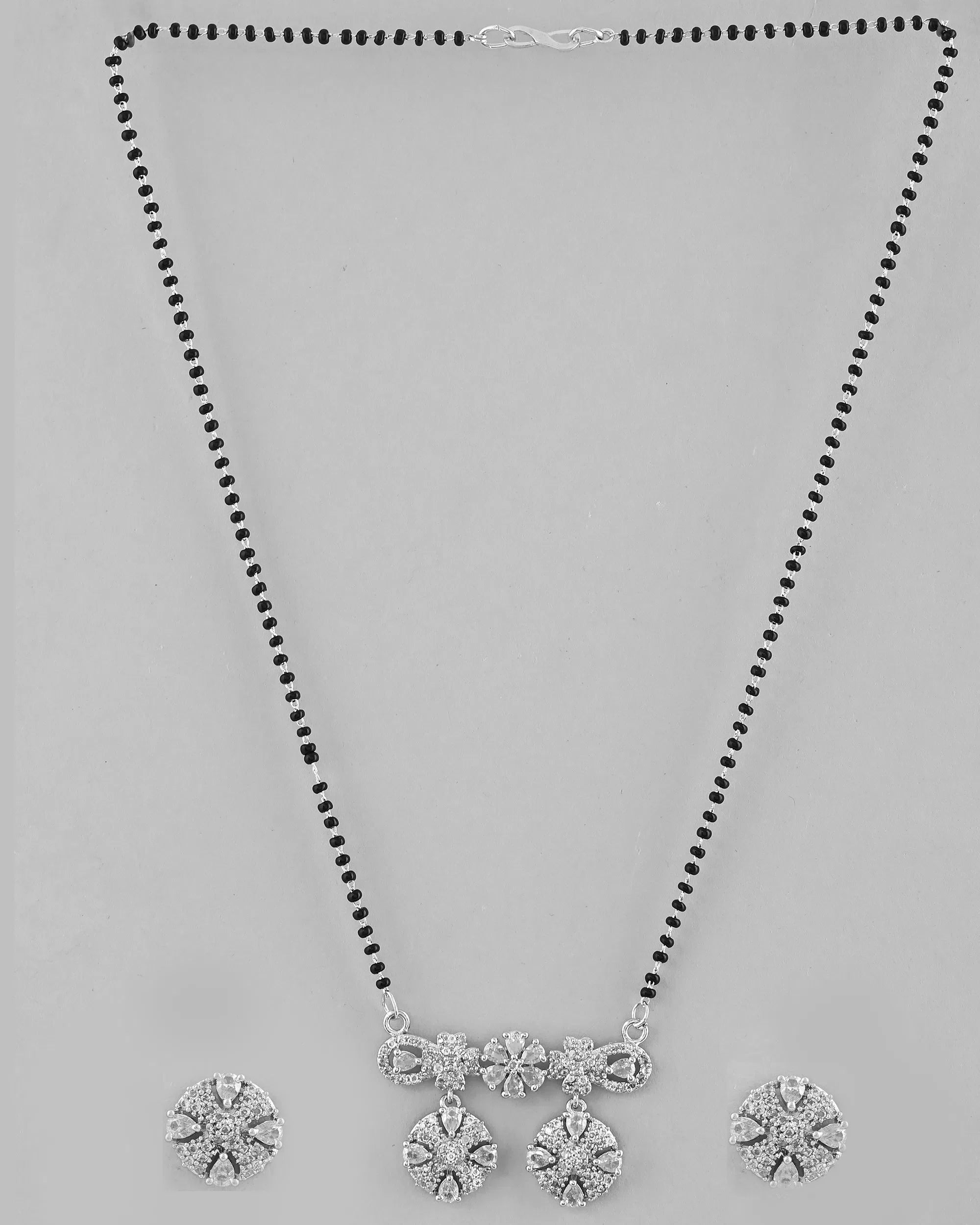 Silver-Plated Black Beaded Mangalsutra Set - Indian Jewelry