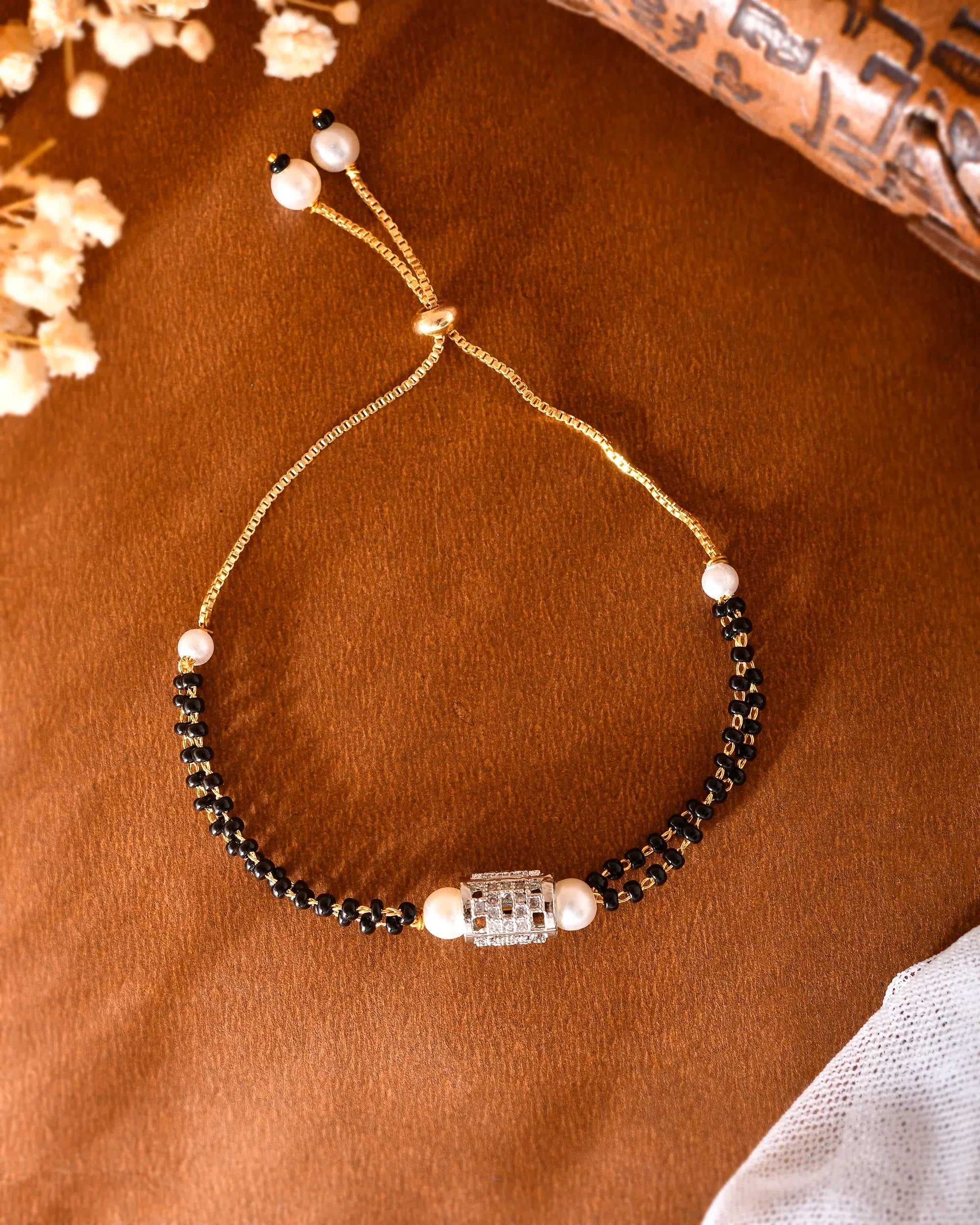 Silver Mangalsutra Bracelet with AD Stone - Indian Jewelry