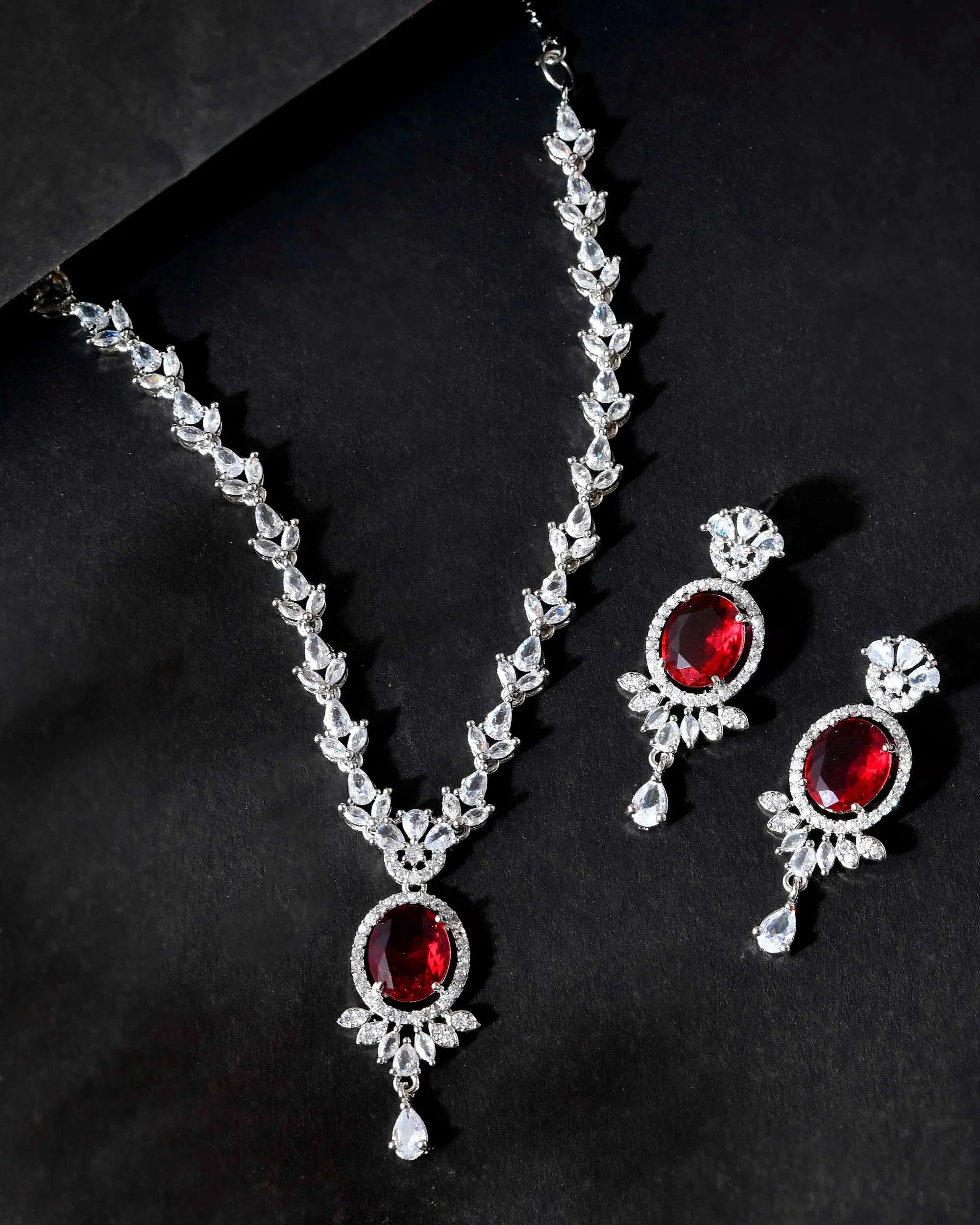 White & Maroon AD Jewelry Set | Affordable Indian Jewelry