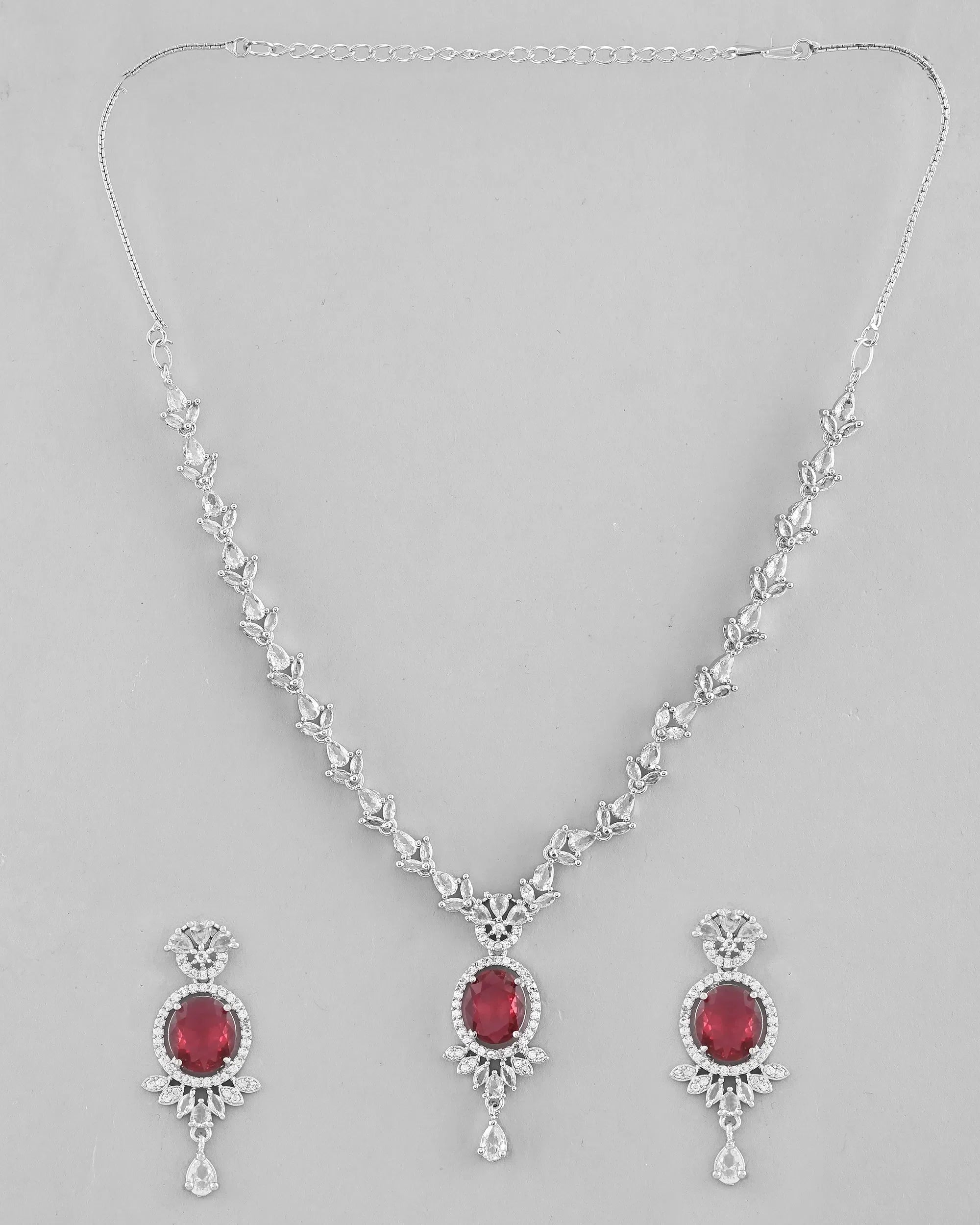 White & Maroon AD Jewelry Set | Affordable Indian Jewelry