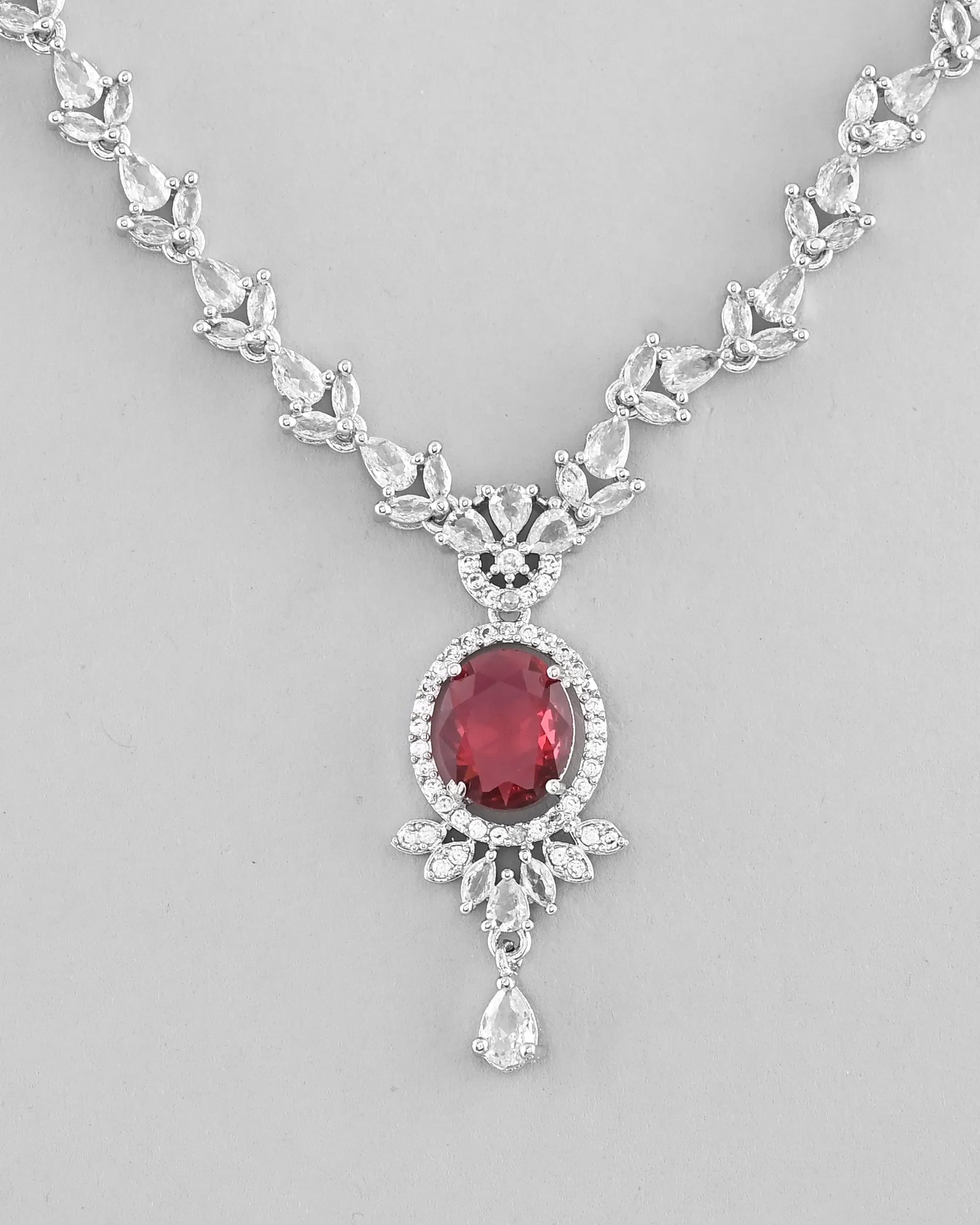 White & Maroon AD Jewelry Set | Affordable Indian Jewelry