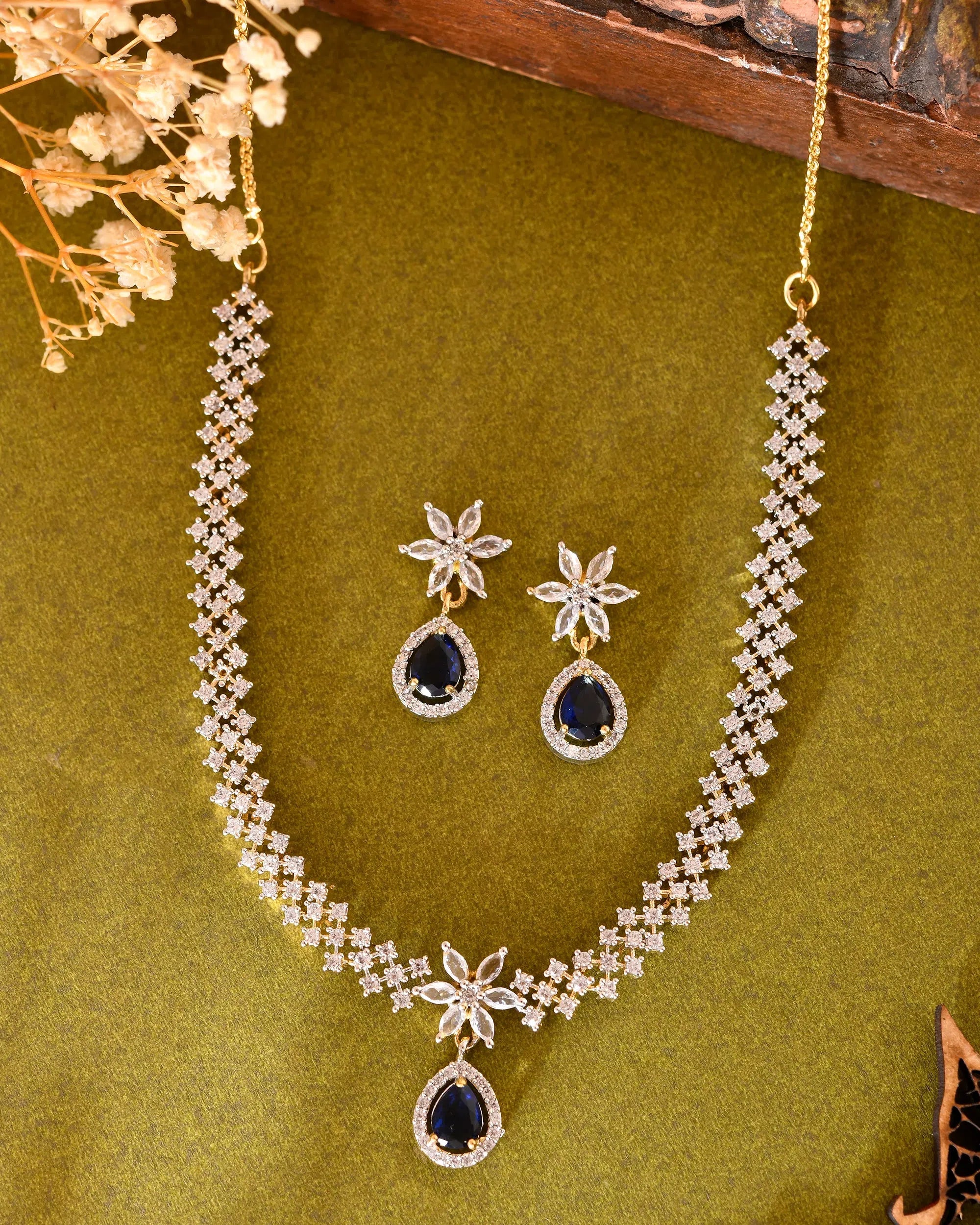 AD Jewelry Set: Gold-Plated Blue & White | Indian Jewelry Set