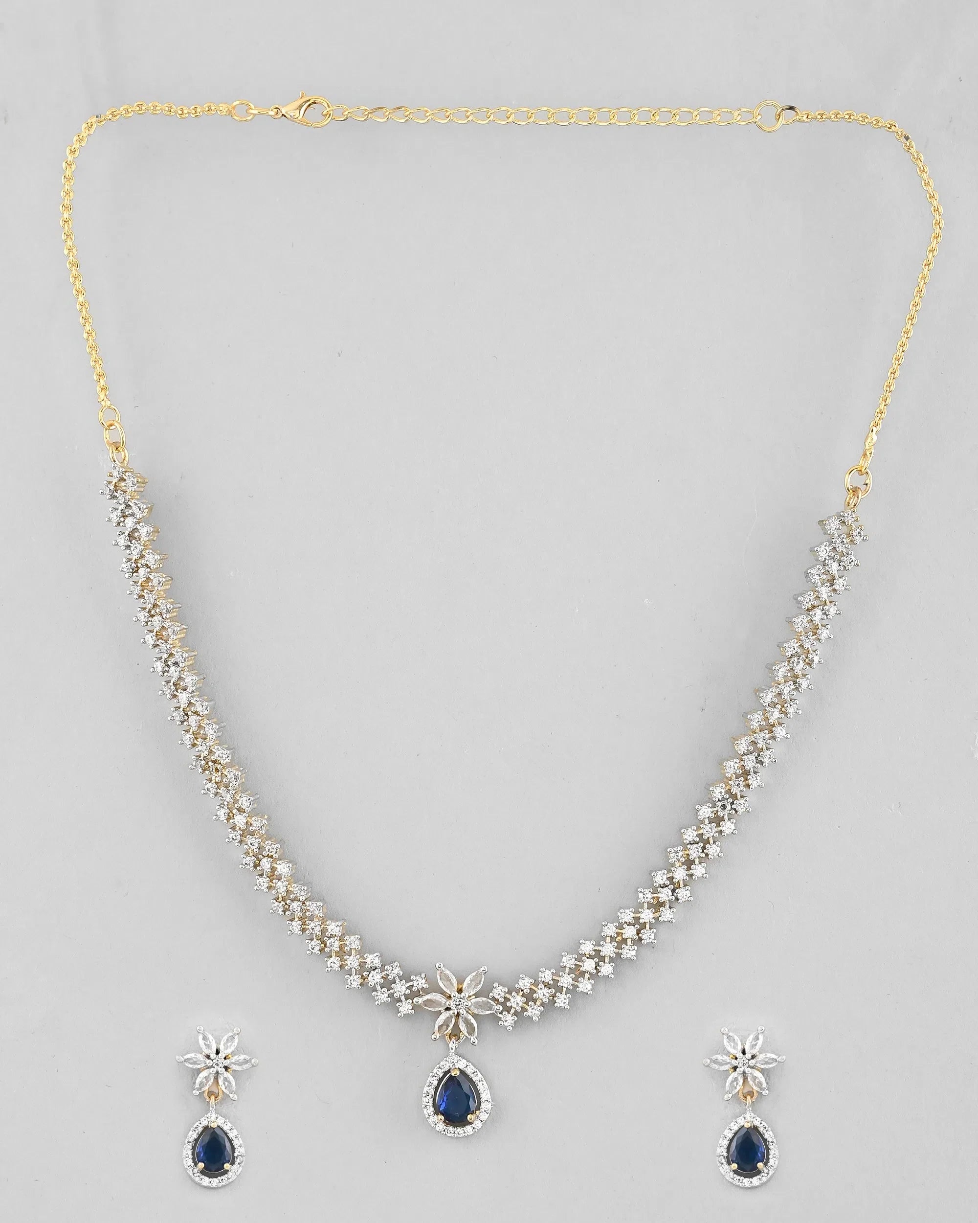 AD Jewelry Set: Gold-Plated Blue & White | Indian Jewelry Set