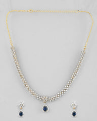 Gold-Plated White And Blue Colour AD-Studded Jewellery Set-VOJ316