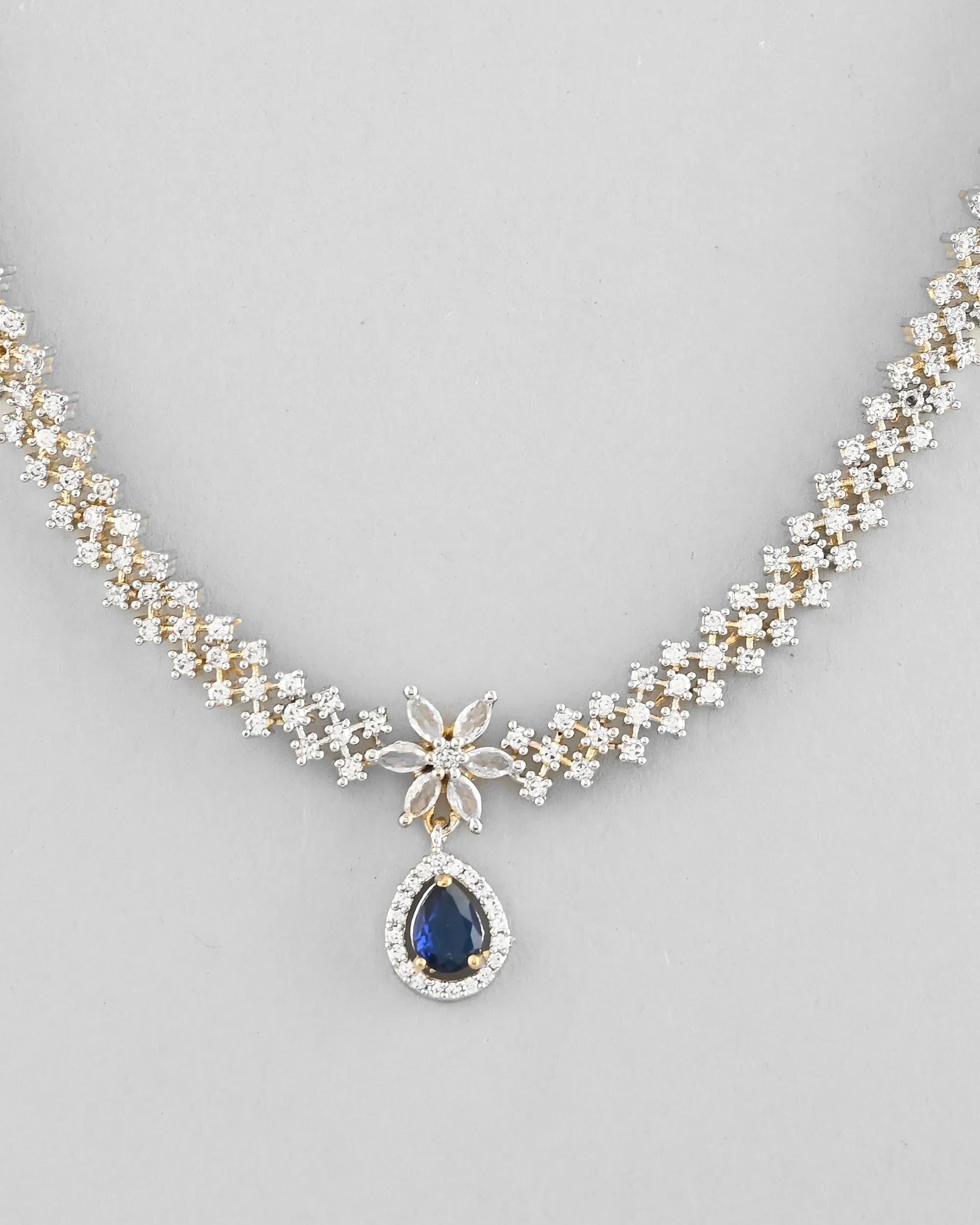 AD Jewelry Set: Gold-Plated Blue & White | Indian Jewelry Set