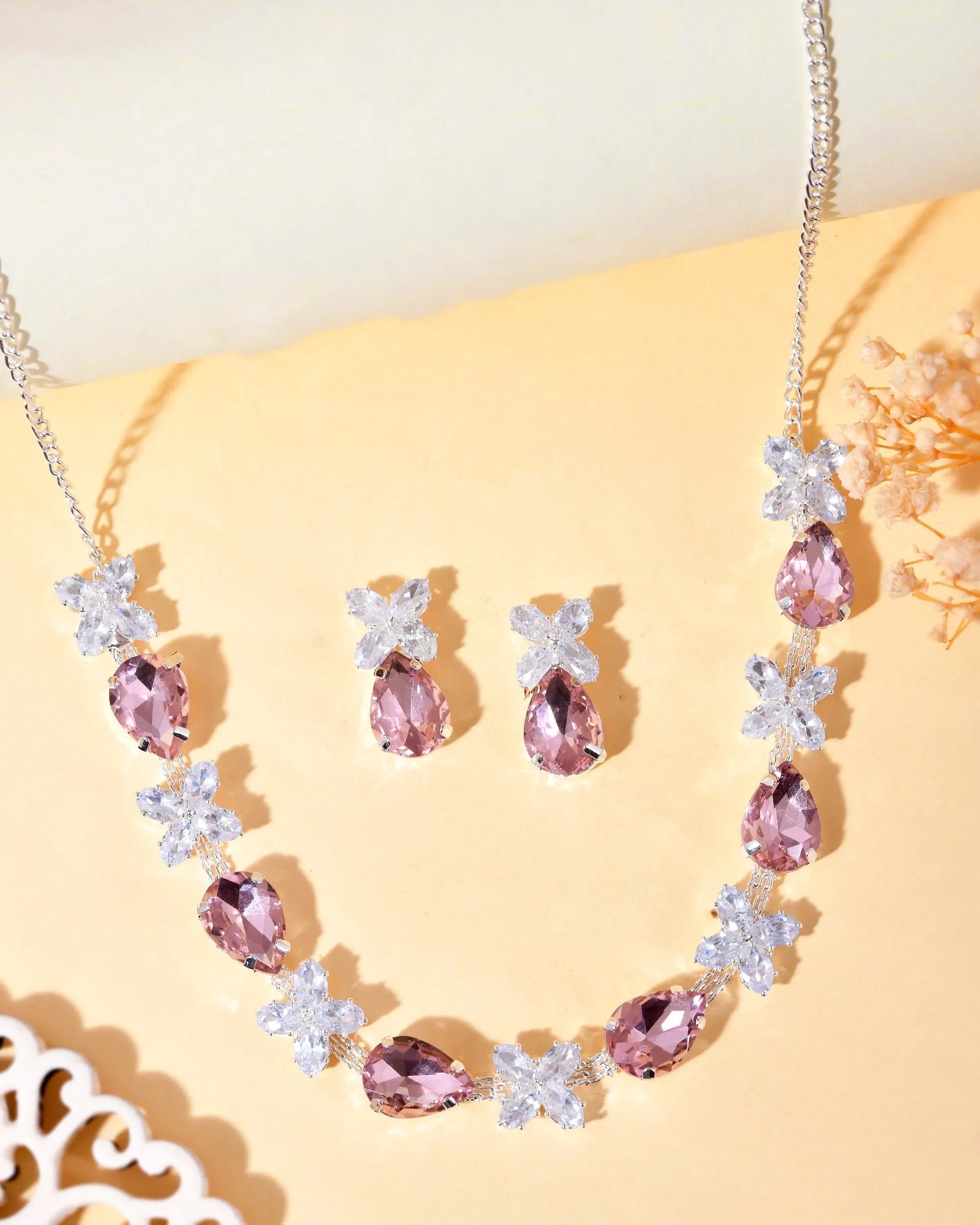 Pink & White Stone Necklace Set | Trendy Artificial Jewelry