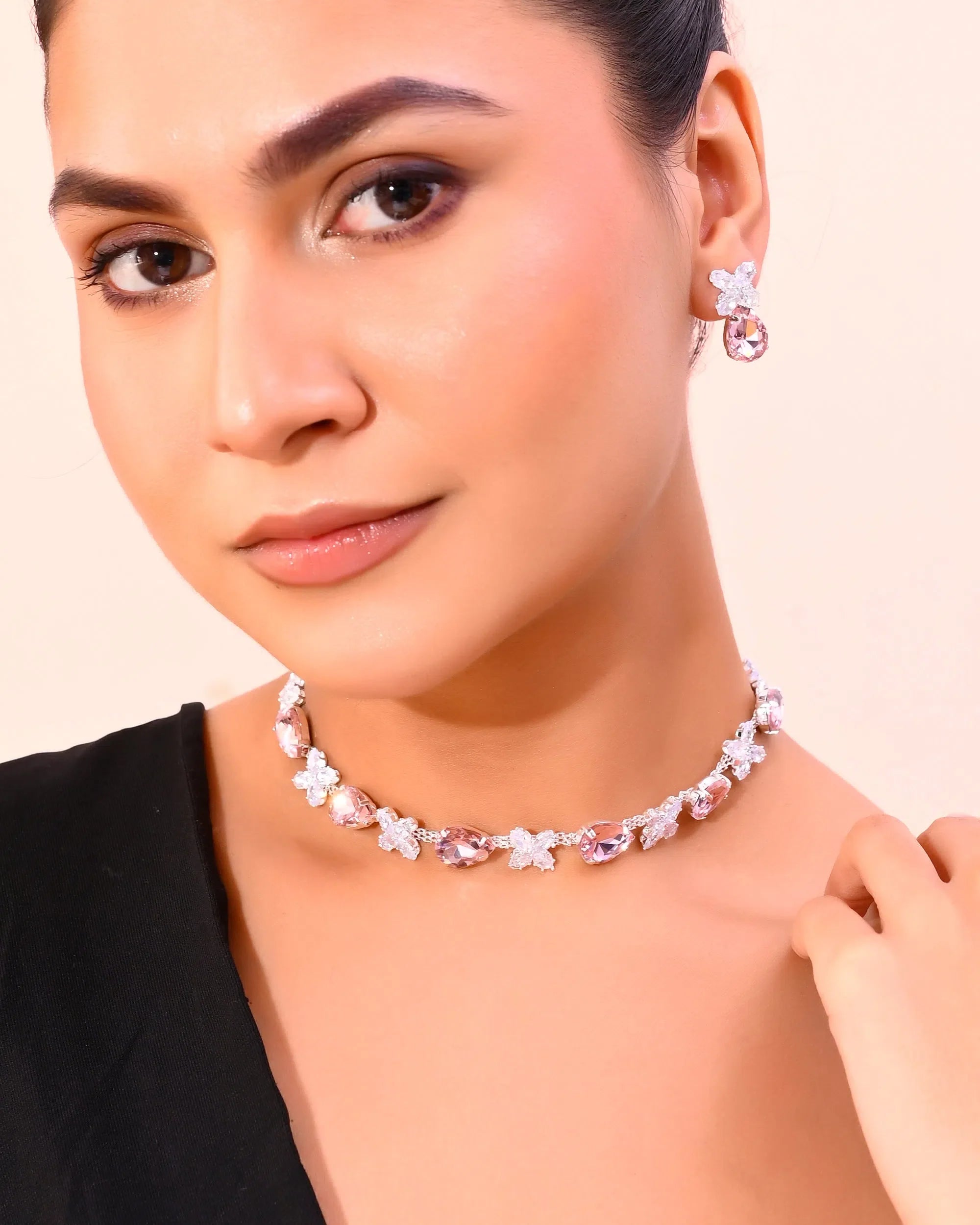 Pink & White Stone Necklace Set | Trendy Artificial Jewelry