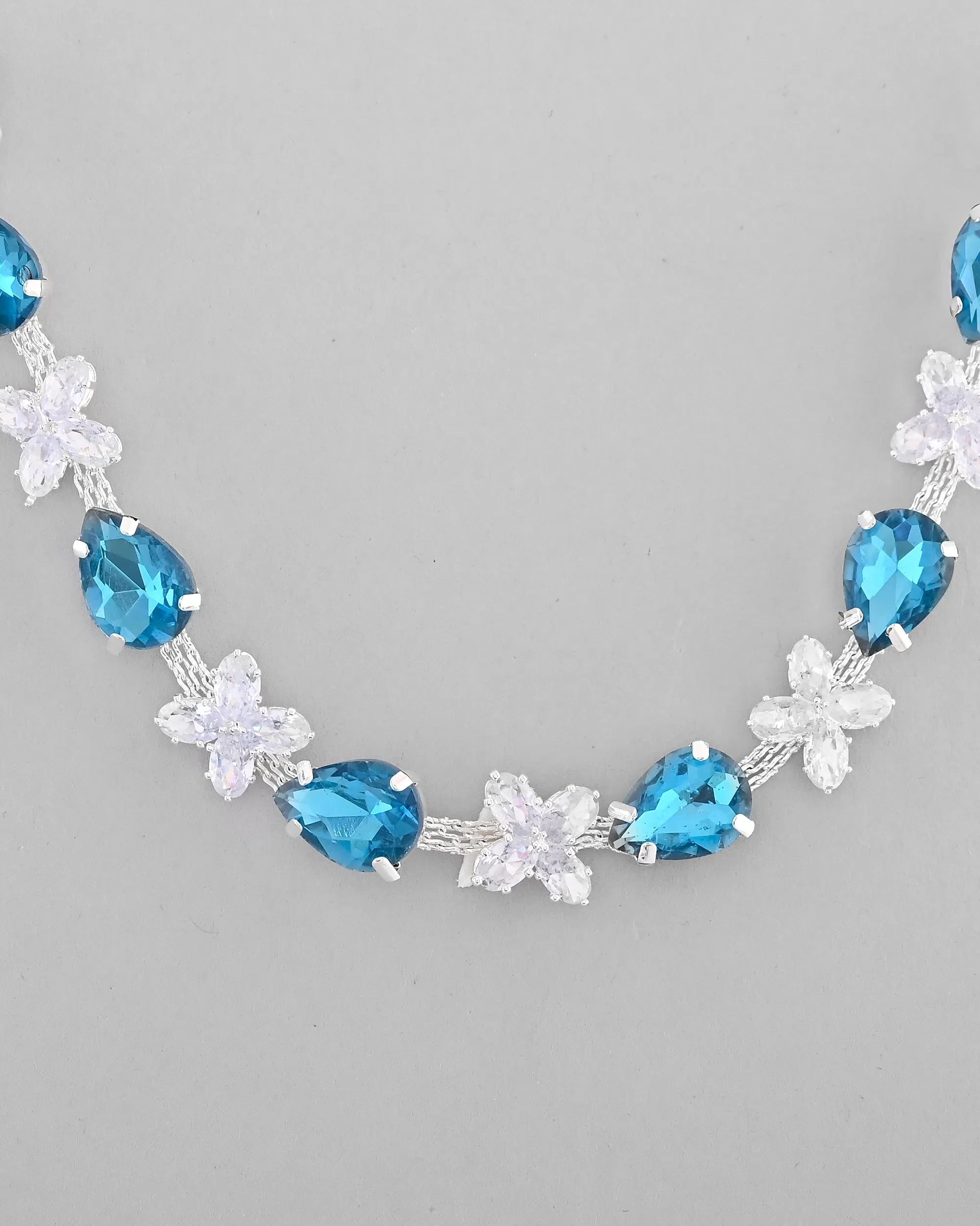 Stone Necklace and Earring Set - Silver Plated Indian Jewelry