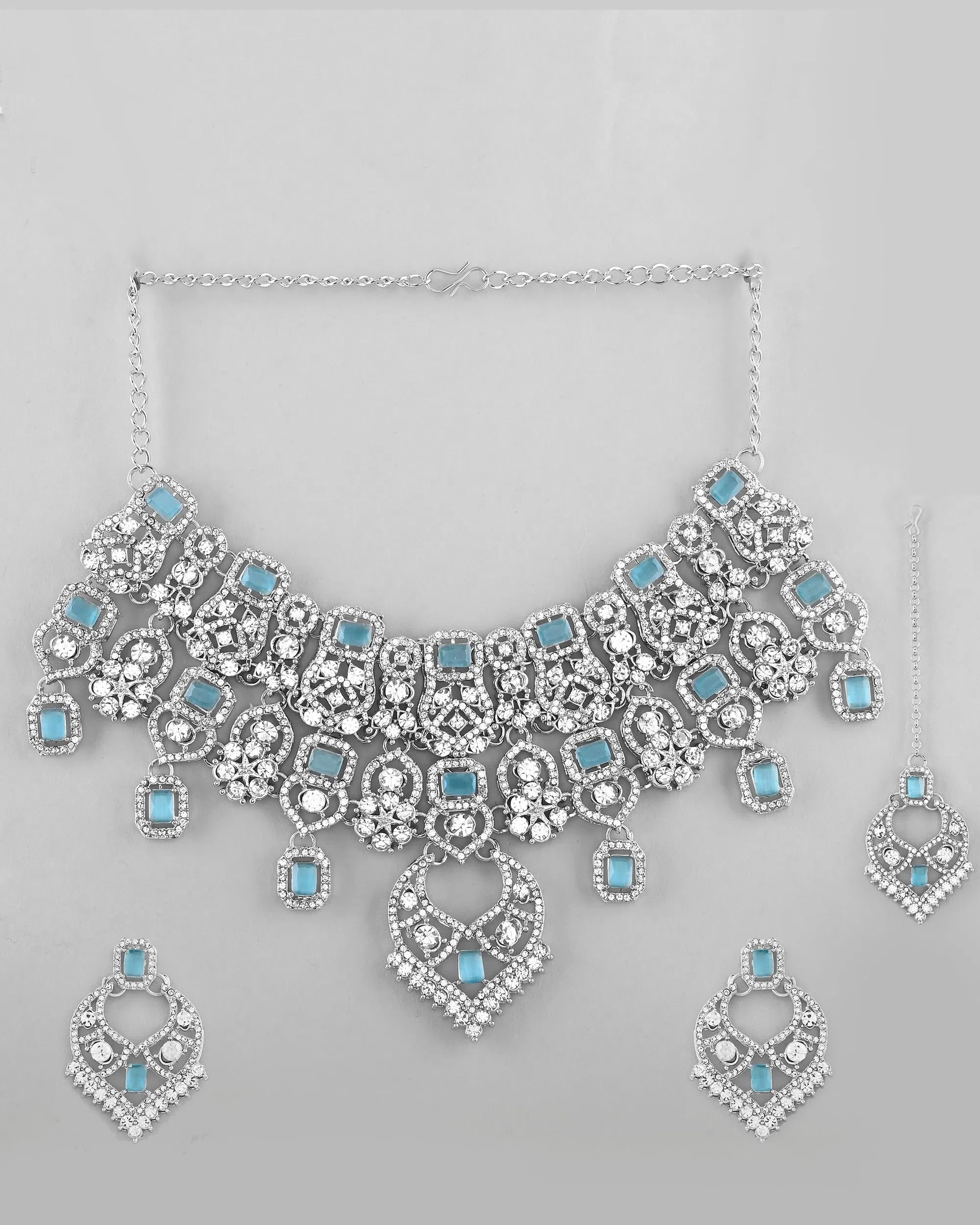 AD Necklace Set: Silver Plated Indian Artificial Jewelry