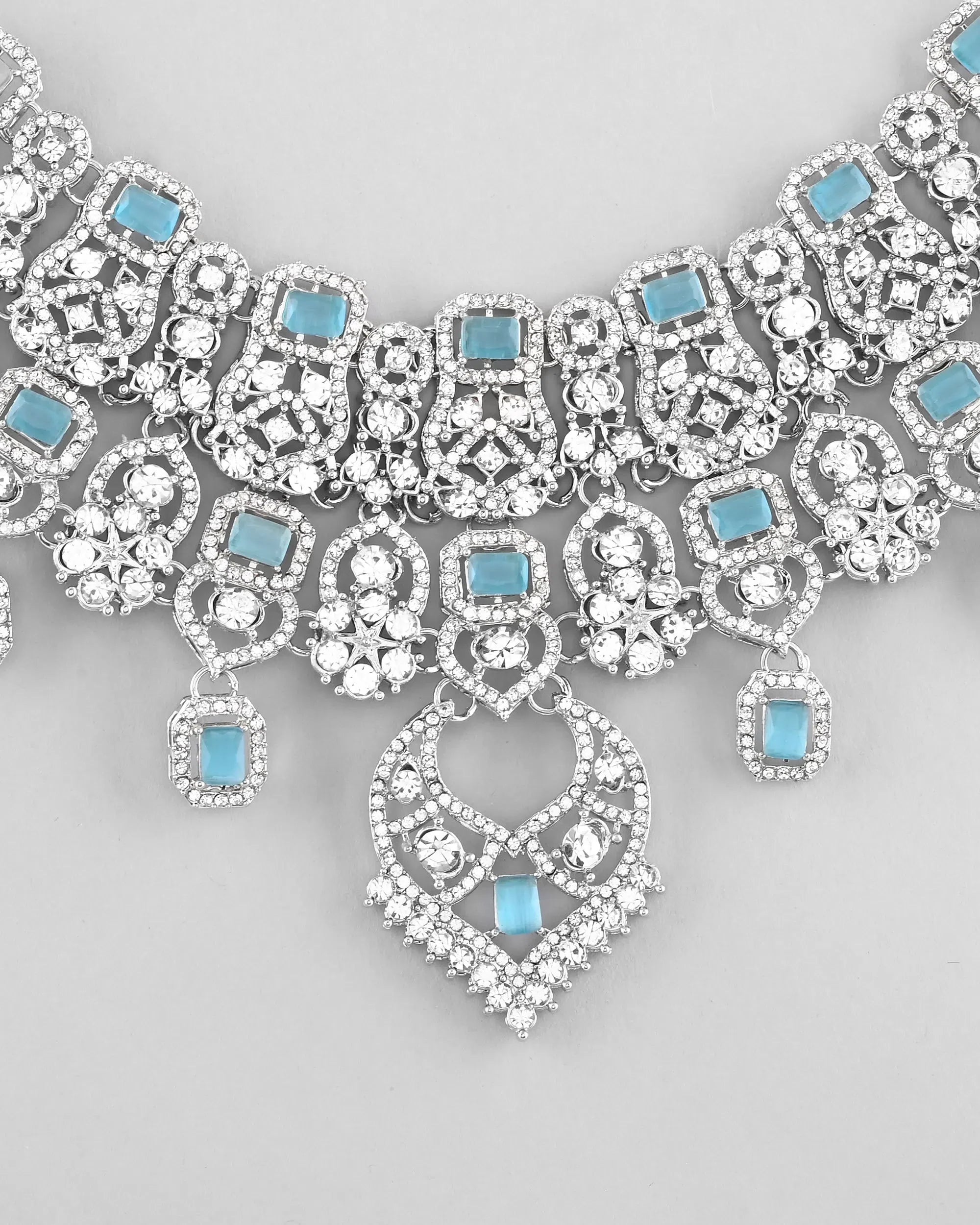 AD Necklace Set: Silver Plated Indian Artificial Jewelry