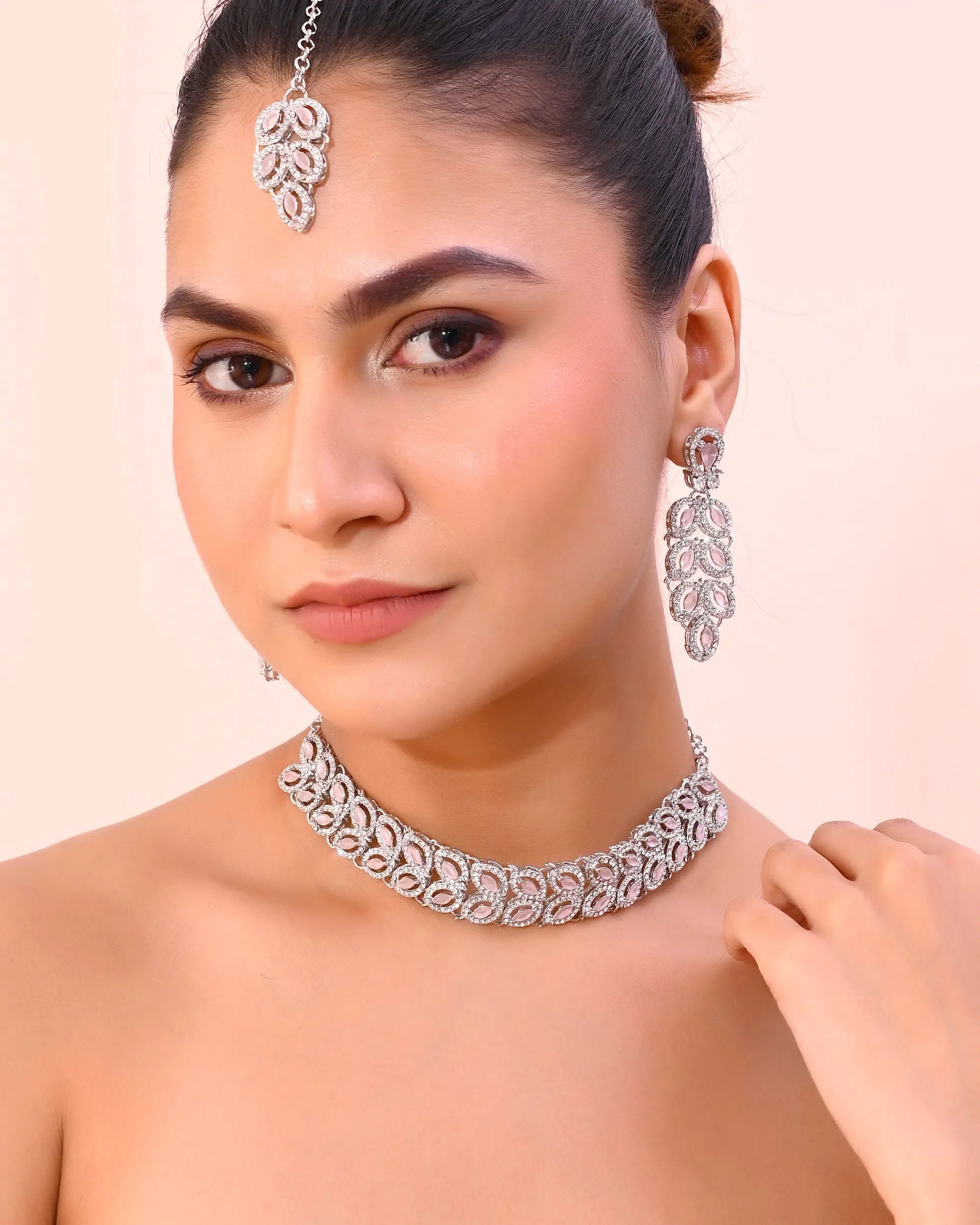 Baby Pink Stone Jewellery Set - Affordable Indian Jewelry