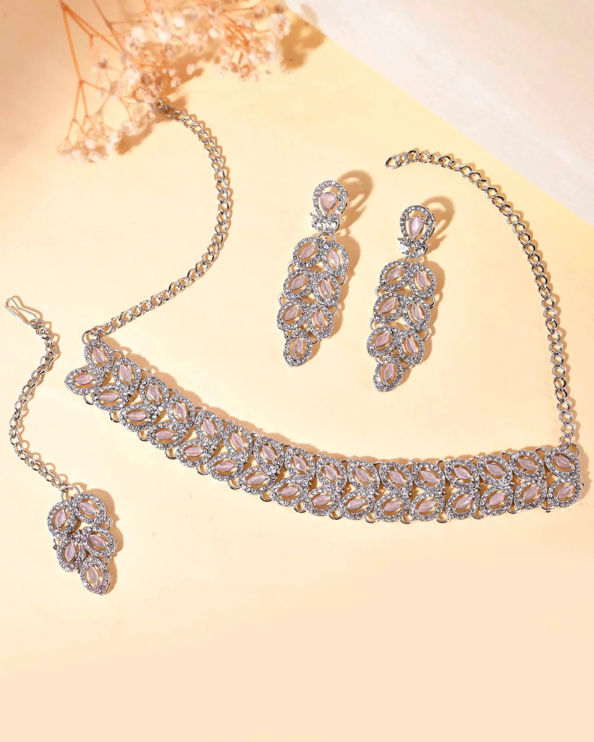 Baby Pink Stone Jewellery Set - Affordable Indian Jewelry