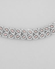 Silver Plated Baby Pink AD Stone Studded Designer Jewellery Set With Mangtikka-VOJ328