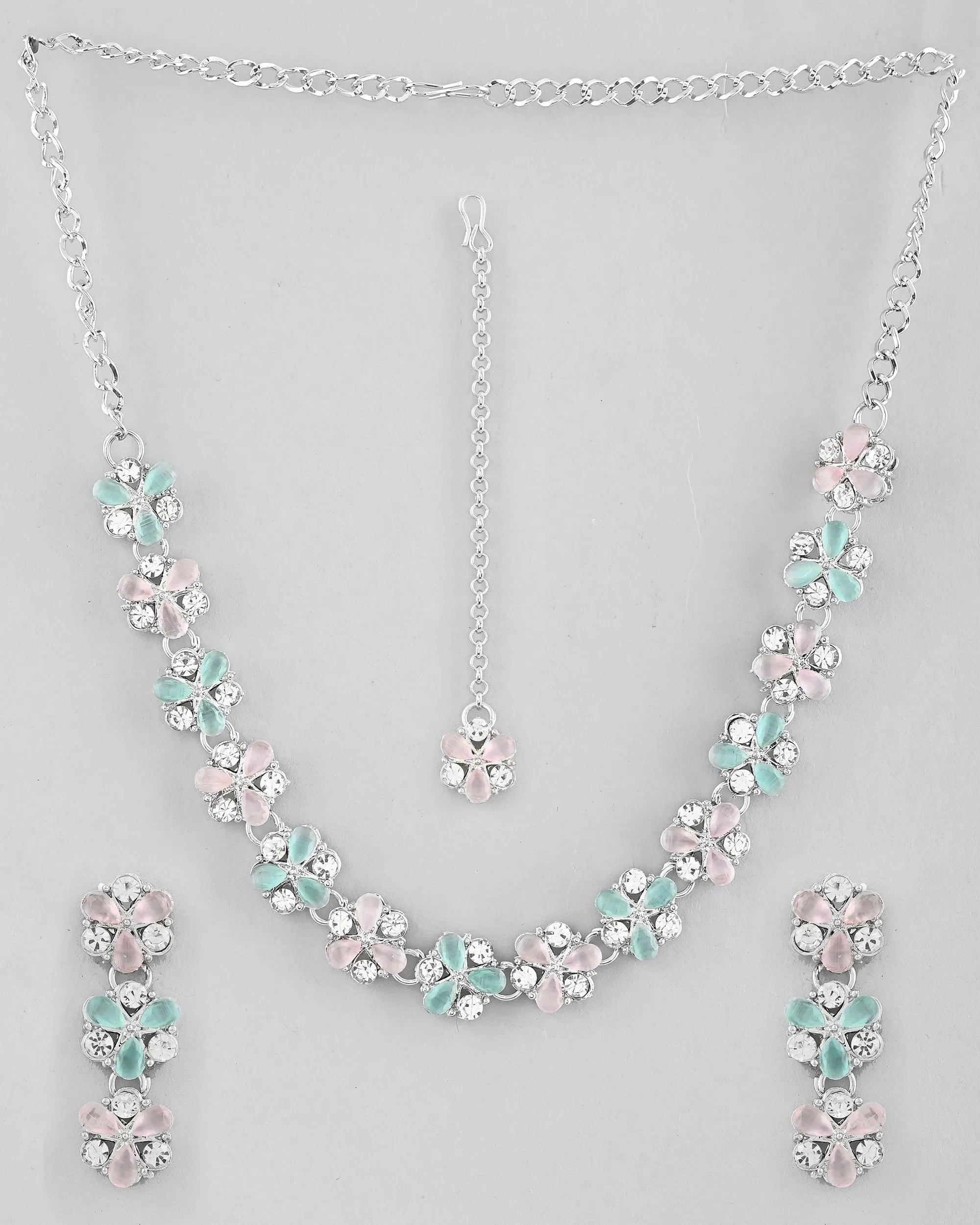 Flower Jewellery Set With Mangtikka - Affordable Indian Jewelry