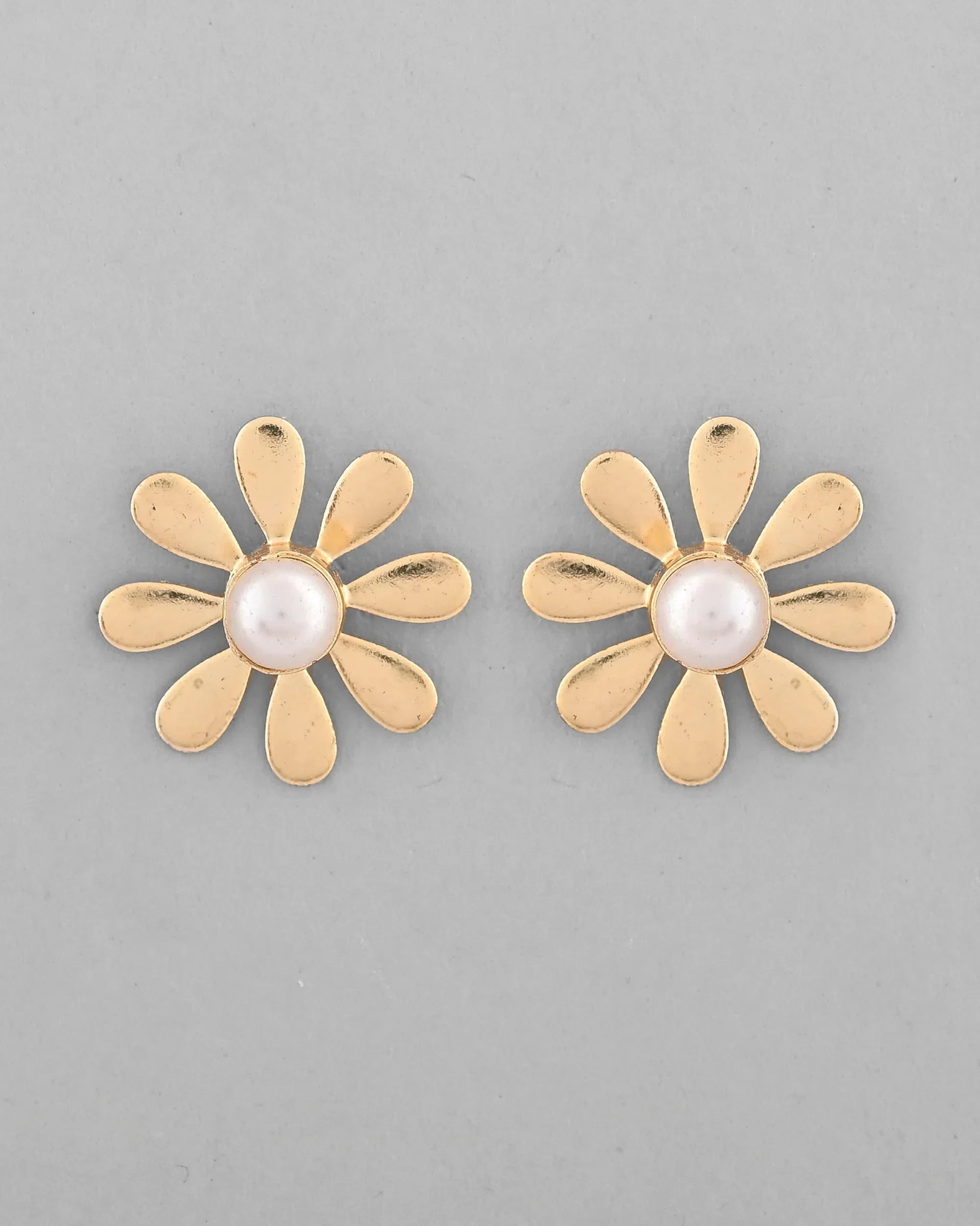 Pearl Stud Earrings: Gold Flower | Trendy Artificial Jewelry
