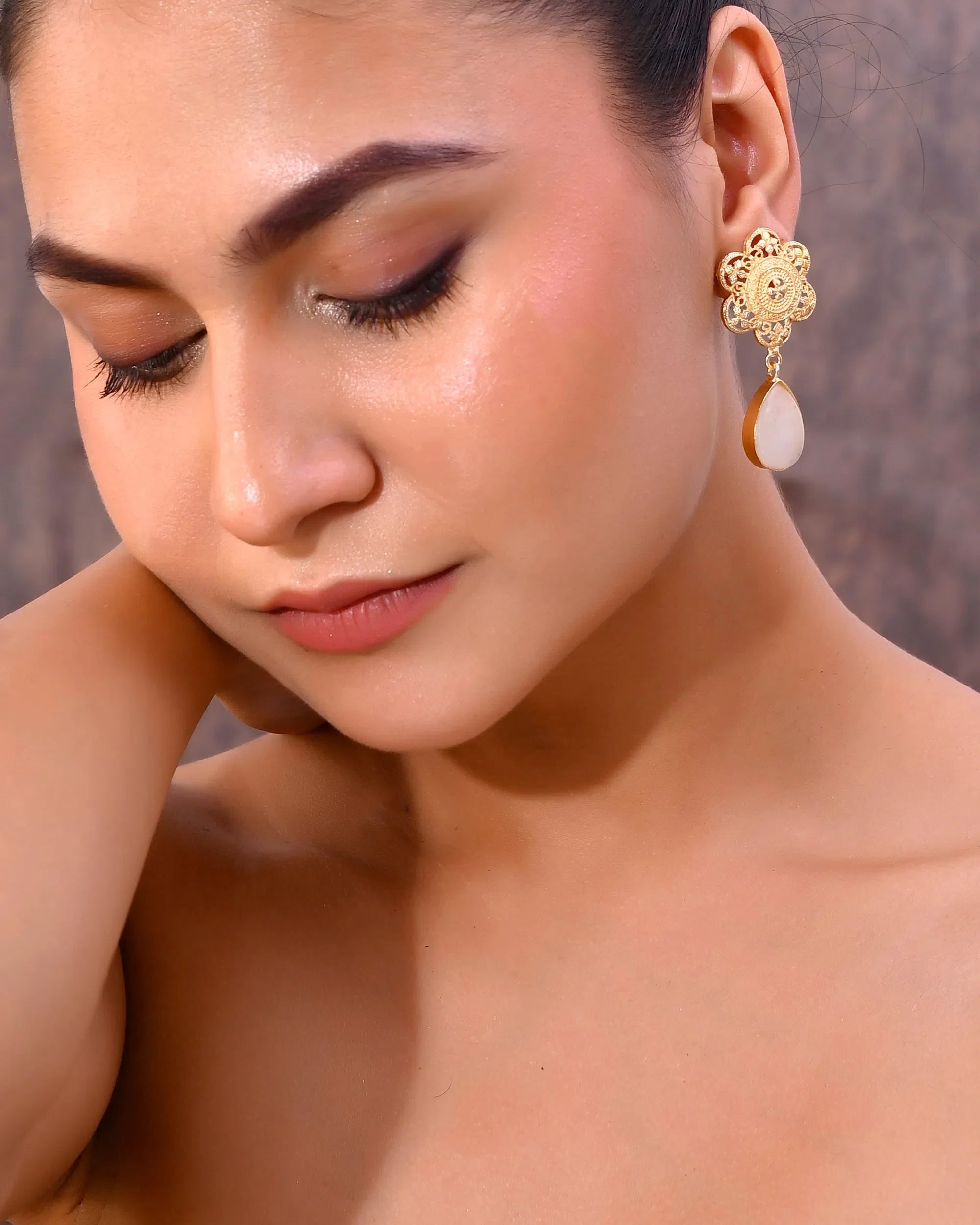 Stone Drop Earrings: Gold Plated Flower | Indian Artificial Je...
