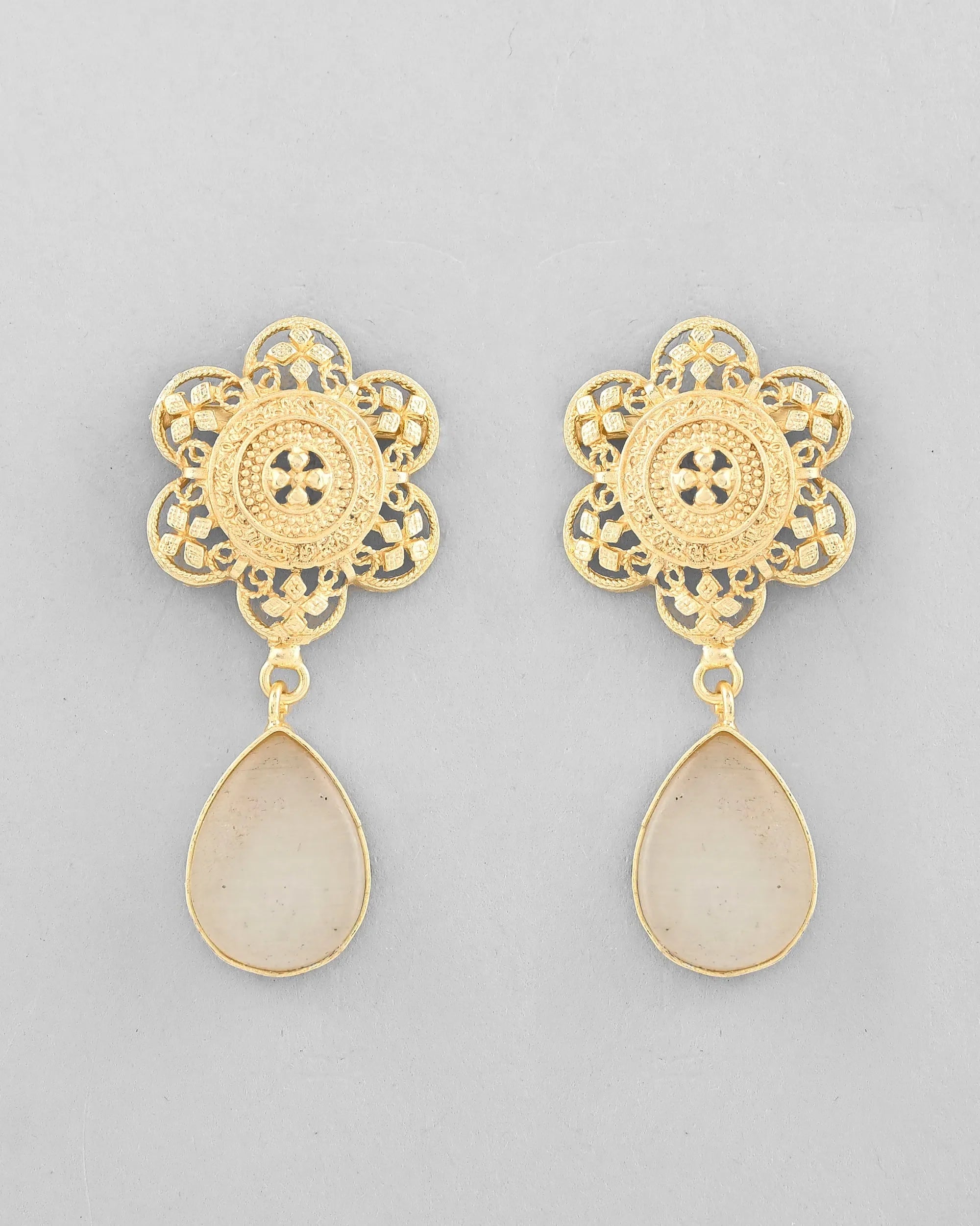 Stone Drop Earrings: Gold Plated Flower | Indian Artificial Je...