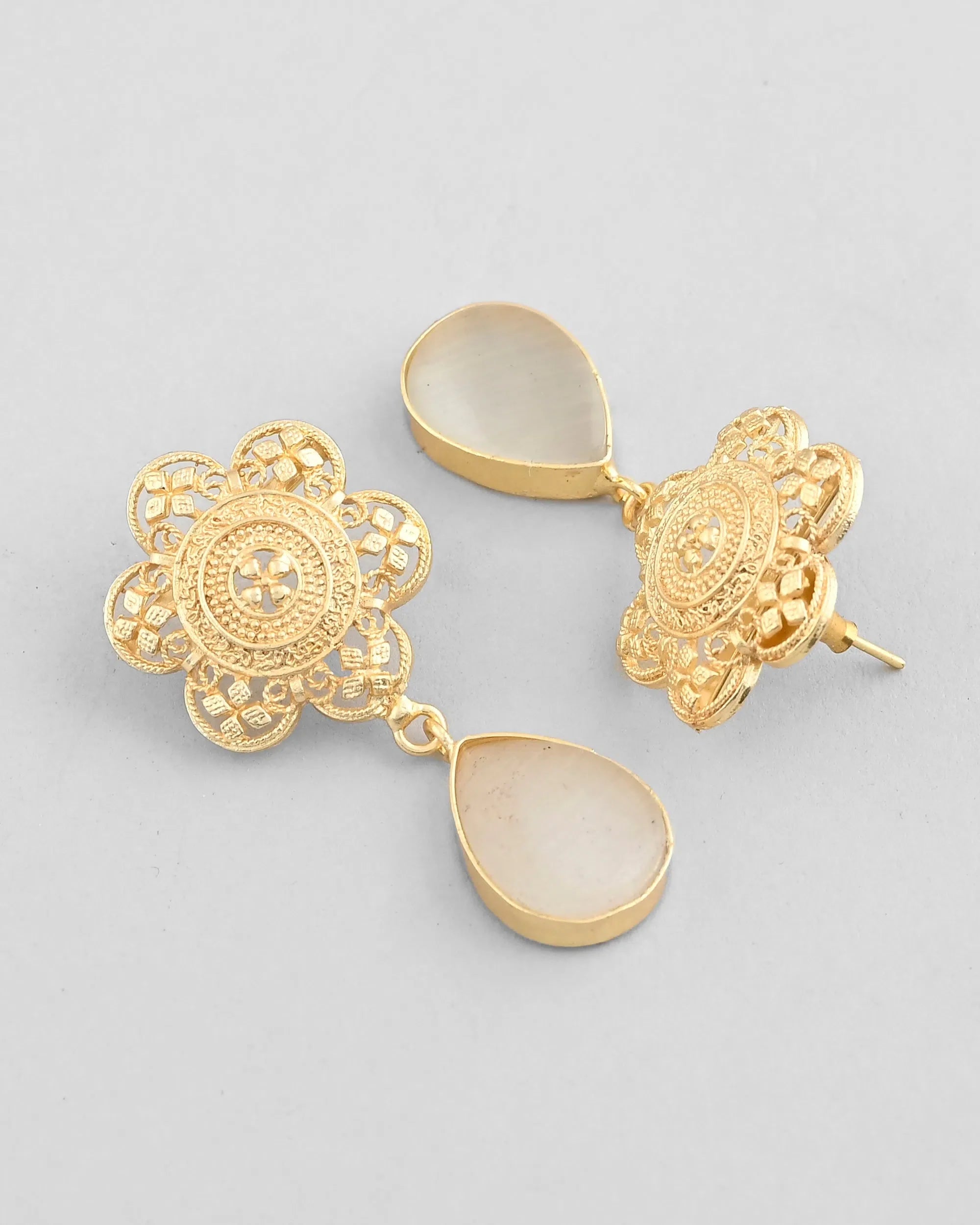 Stone Drop Earrings: Gold Plated Flower | Indian Artificial Je...