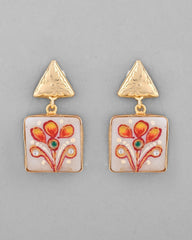 Gold Plated Hand Painted Drop Stud Earrings-VOJ336