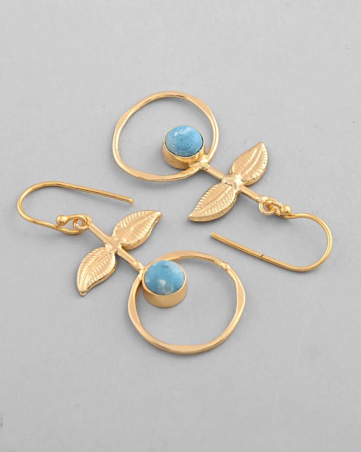 Gold Plated Blue Stone Studded Circular Drop Earrings-VOJ339