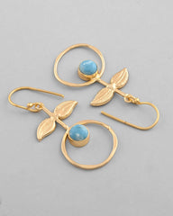 Gold Plated Blue Stone Studded Circular Drop Earrings-VOJ339