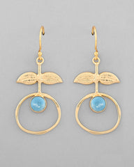 Gold Plated Blue Stone Studded Circular Drop Earrings-VOJ339