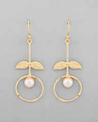 Gold Plated White Stone Studded Circular Drop Earrings-VOJ340