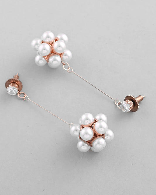 Rose Gold-Plated Handcrafted Floral Pearl Drop Earrings-VOJ341 2000