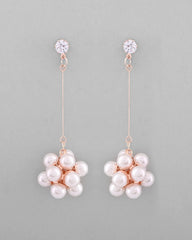 Rose Gold-Plated Handcrafted Floral Pearl Drop Earrings-VOJ341