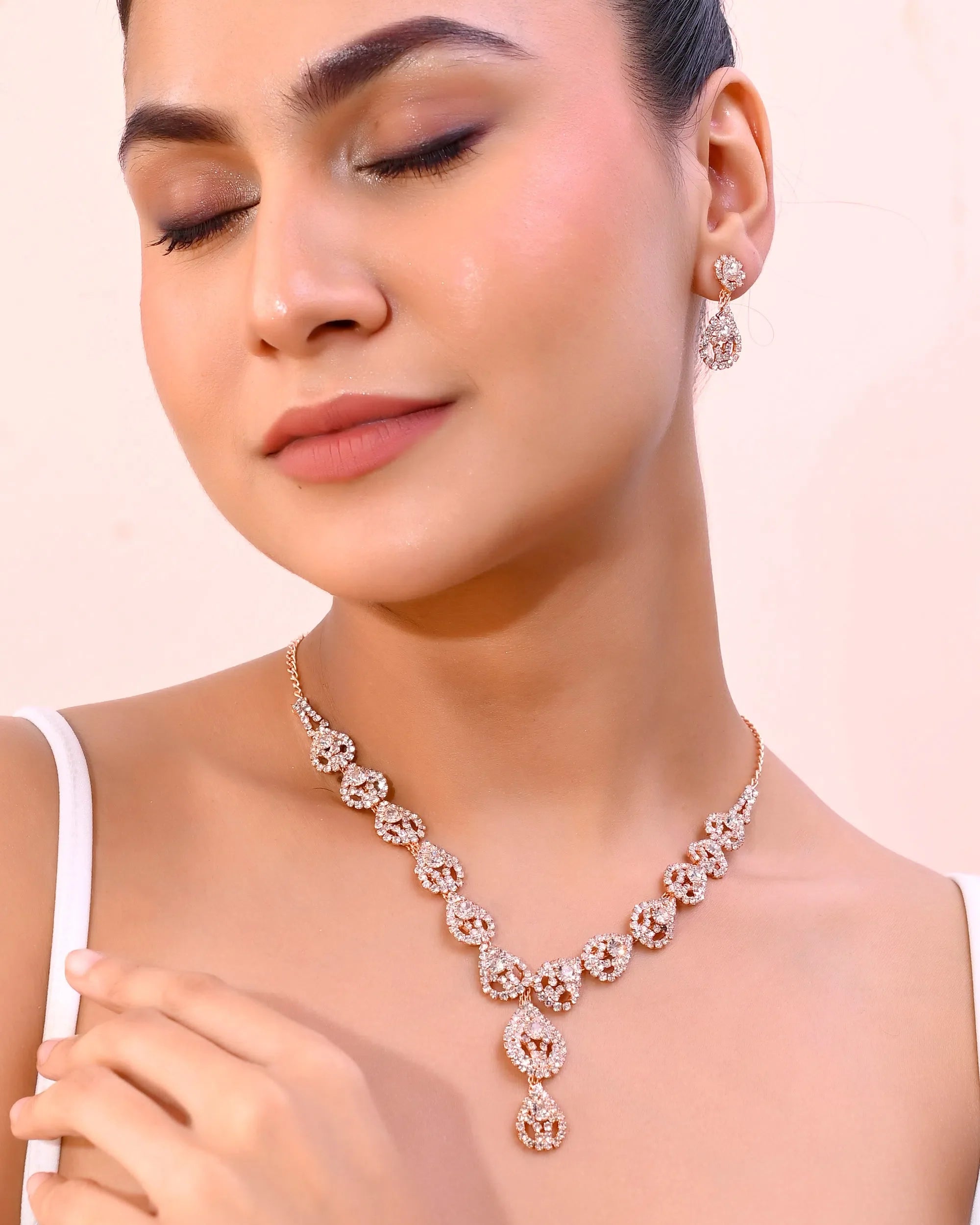 CZ Stone Gold Plated Jewellery Set - Indian Artificial Jewelry