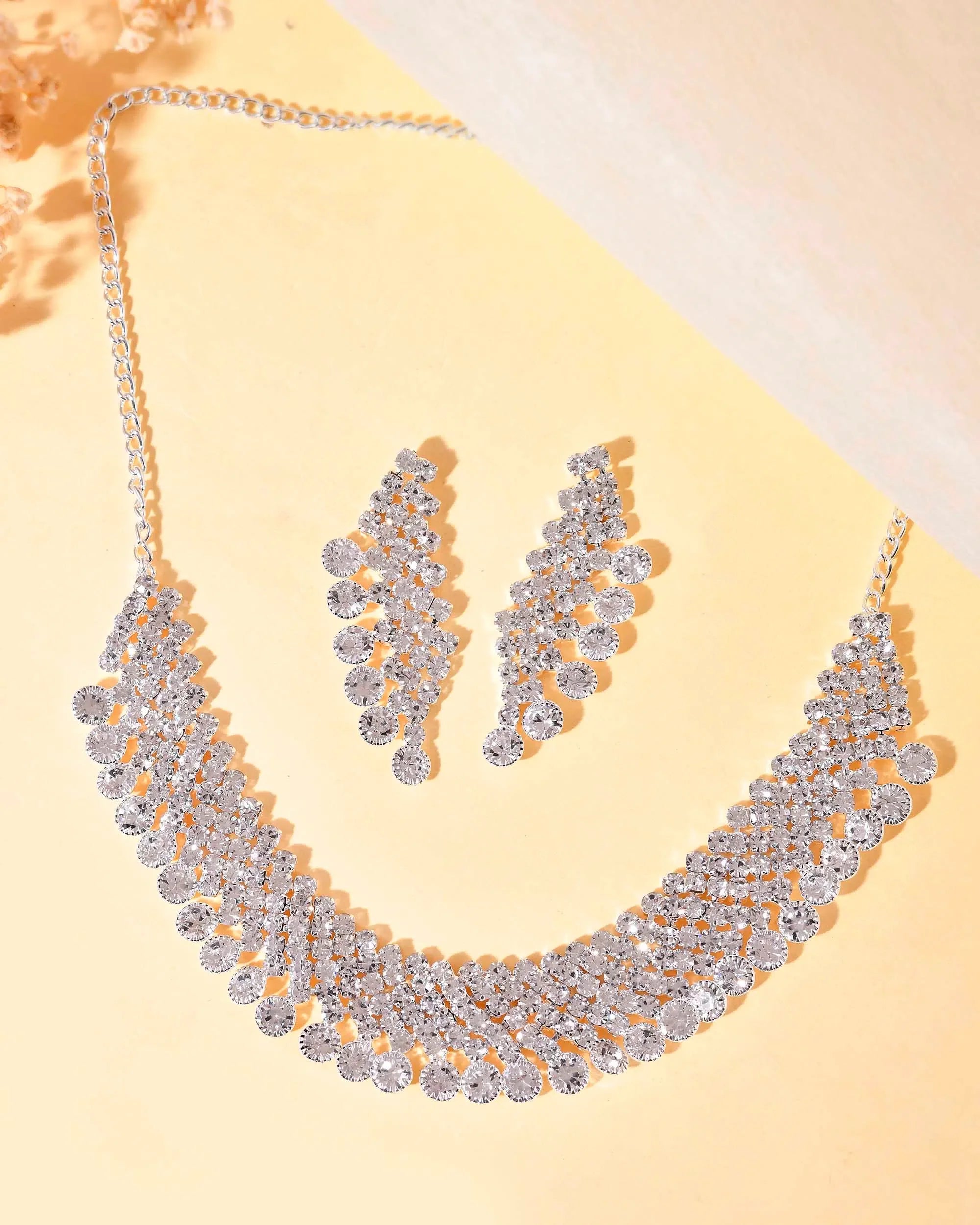 Silver Necklace & Earrings Set: AD Stone Indian Wedding Jewelry