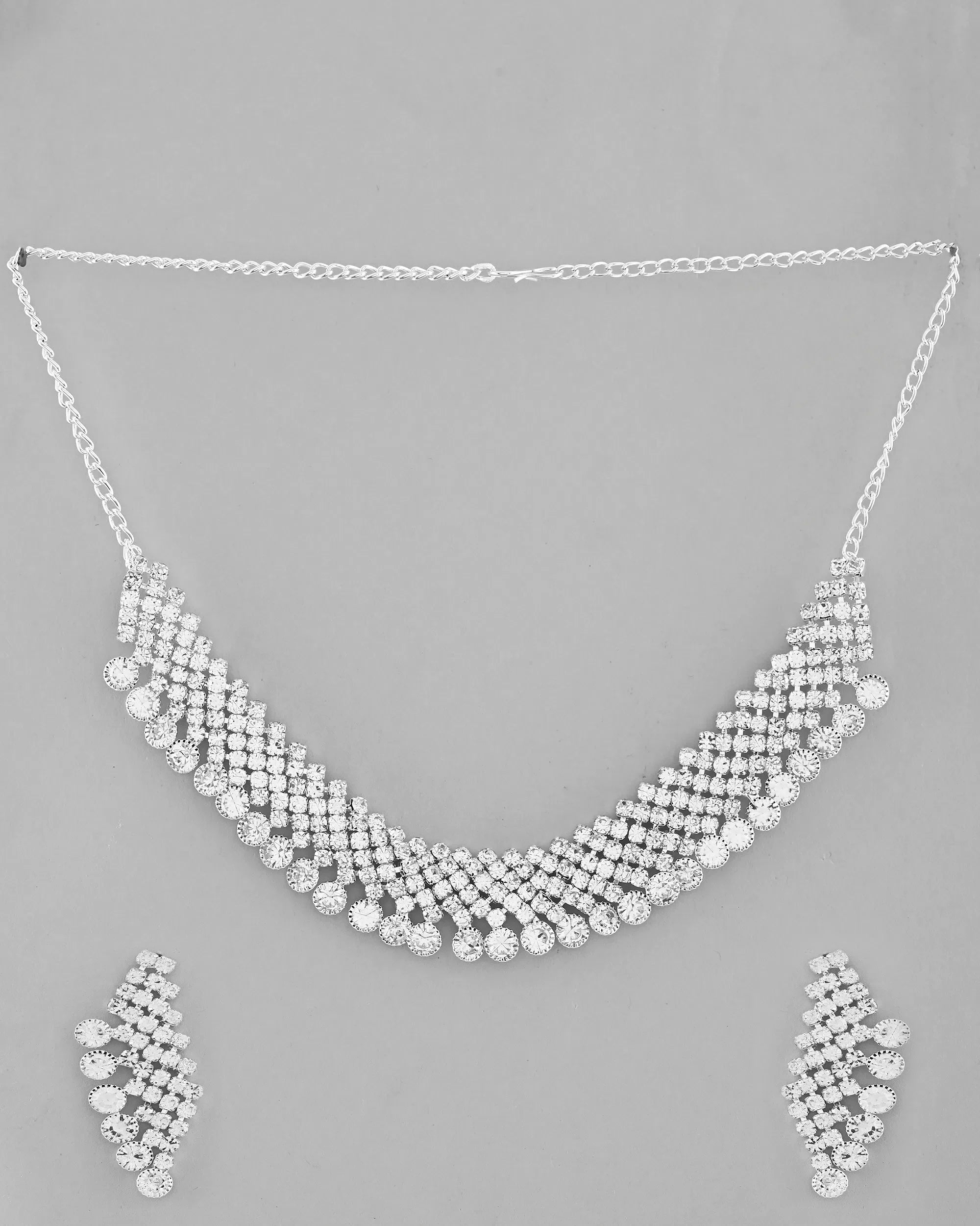 Silver Necklace & Earrings Set: AD Stone Indian Wedding Jewelry