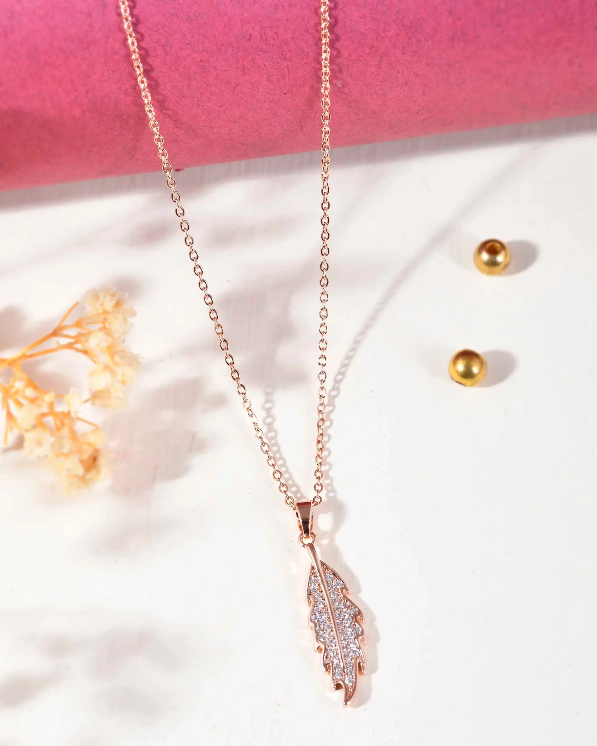 Rose Gold Leaf Pendant Necklace | Indian Artificial Jewelry
