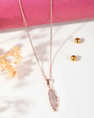 Rose Gold Plated Chain With AD Studded Leaf Shaped Pendent-VOJ349