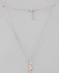 Rose Gold Plated Chain With AD Studded Leaf Shaped Pendent-VOJ349