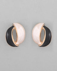 Gold-Plated Korean Style Black And White Studs Earrings-VOJ352
