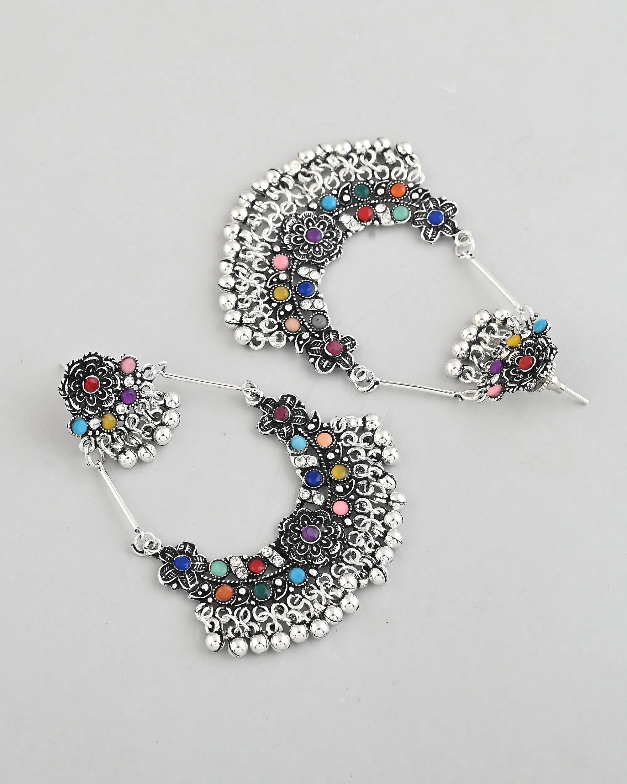 Silver Flower Drop Earrings | Oxidized Trendy Artificial Jewelry